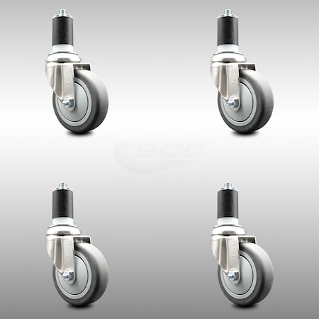 Service Caster 4 Inch 316SS Thermoplastic Rubber Swivel 1-5/8 Inch Expanding Stem Caster Set SCC-SS316EX20S414-TPRB-158-4